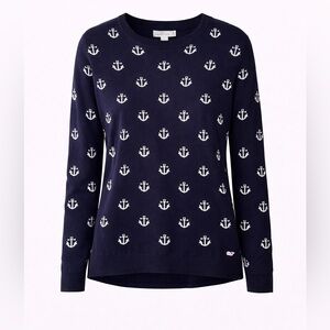 Vineyard Vines Navy Anchor Print Cotton Sweater Classic Preppy Medium